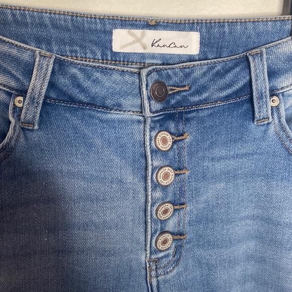KanCan Mid Rise Distressed Exposed Button fly Flare jeans light wash size 31 - Picture 9 of 13